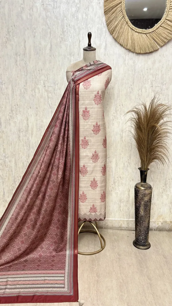 A_Symphony_Of_Heritage_In_Tussar_Silk_Unstitched_Suits_Dark_Red