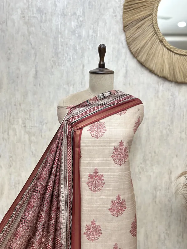 A_Symphony_Of_Heritage_In_Tussar_Silk_Unstitched_Suits_Dark_Red