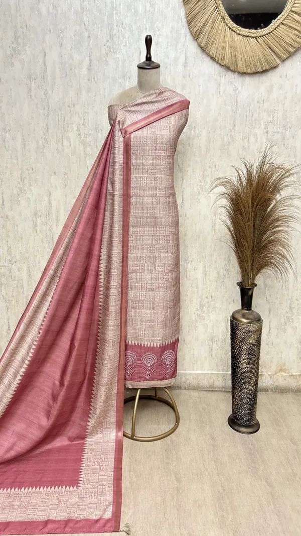 Smooth_Texture_Tussar_Silk_Unstitched_Suits_Dull_Pink