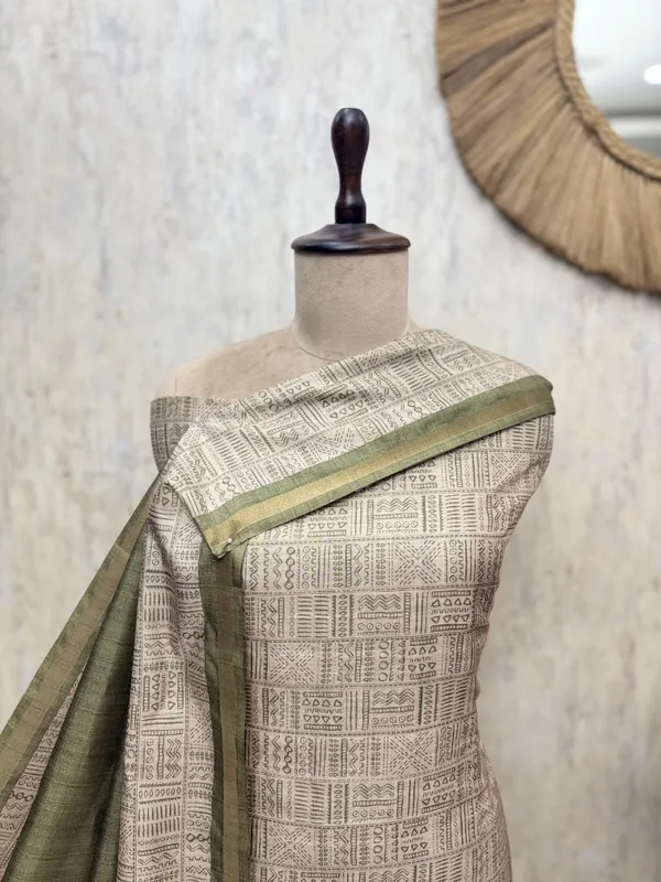 Smooth_Texture_Tussar_Silk_Unstitched_Suits_Metallic_Green