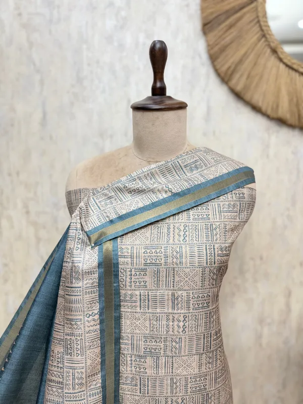 Smooth_Texture_Tussar_Silk_Unstitched_Suits_Teal_Blue