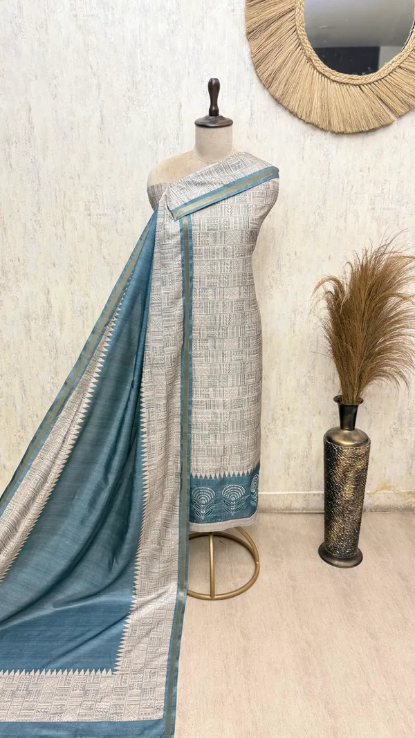 Smooth_Texture_Tussar_Silk_Unstitched_Suits_Teal_Blue