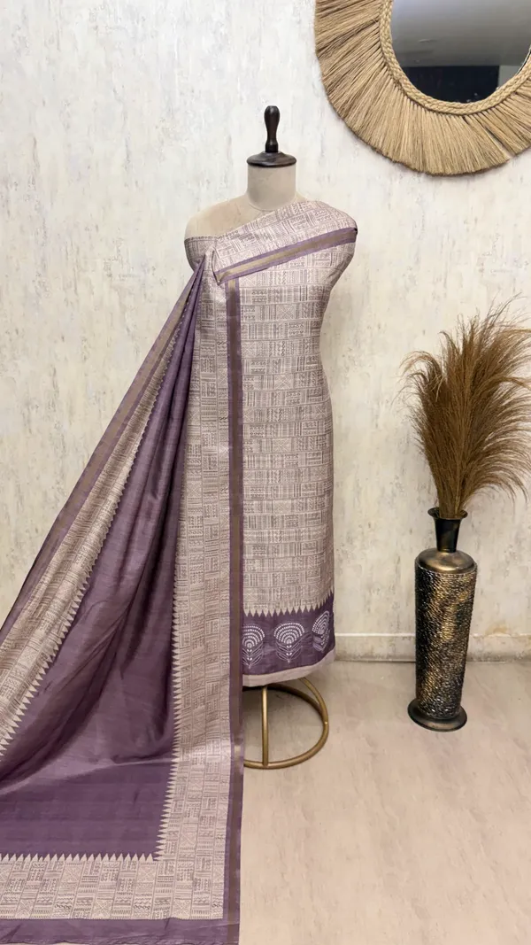 Smooth_Texture_Tussar_Silk_Unstitched_Suits_Purple