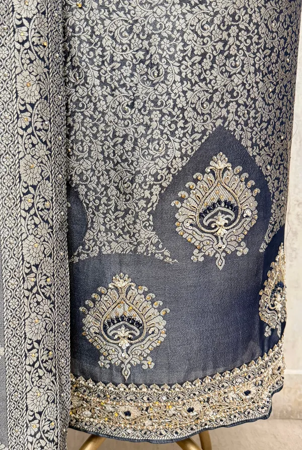 Regal_Brocade_Silk_Unstitched_Suits_Gray_Blue