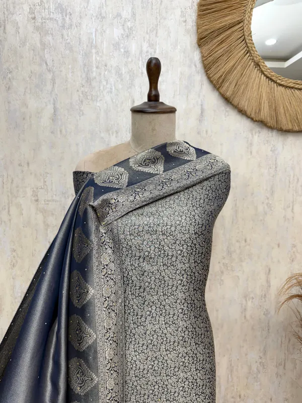 Regal_Brocade_Silk_Unstitched_Suits_Gray_Blue