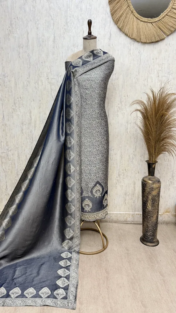 Regal_Brocade_Silk_Unstitched_Suits_Gray_Blue