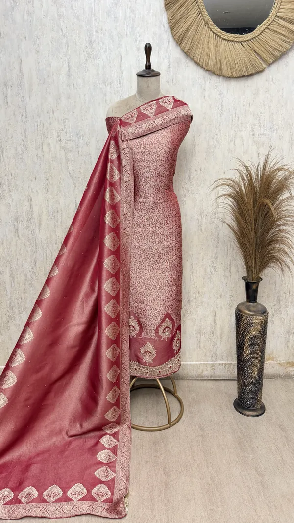 Regal_Brocade_Silk_Unstitched_Suits_Rust_Red