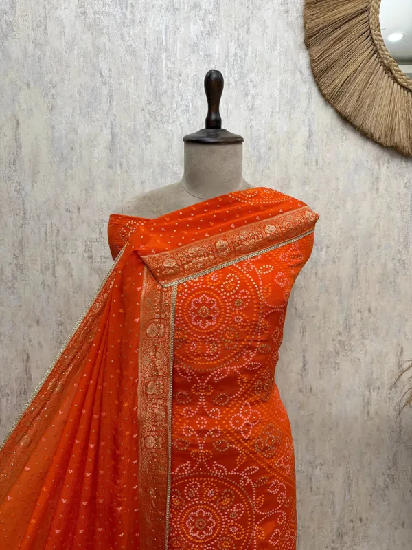 Elegant_Bandhani_Chinnon_Unstitched_Suit_Orange