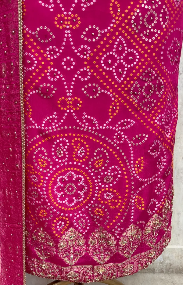 Elegant_Bandhani_Chinnon_Unstitched_Suit_Dark_Pink