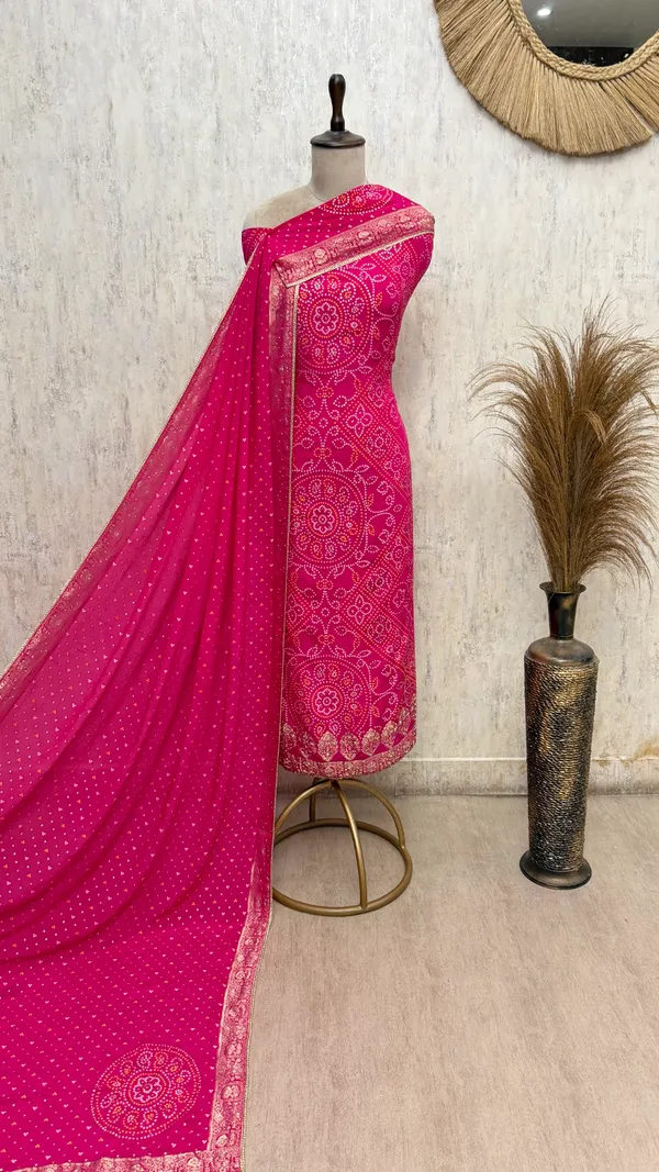 Elegant_Bandhani_Chinnon_Unstitched_Suit_Dark_Pink