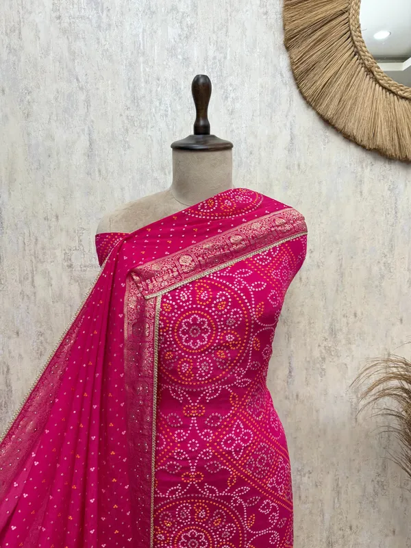 Elegant_Bandhani_Chinnon_Unstitched_Suit_Dark_Pink