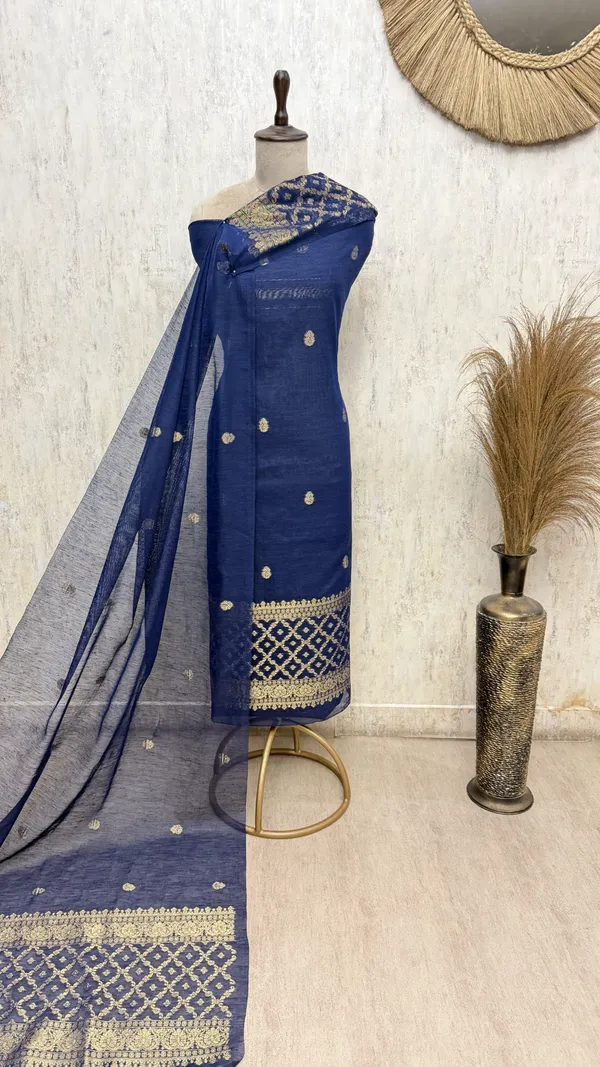 Elegance_Of_Banarasi_Chanderi_Unstitched_Suits_Indigo_Blue_1
