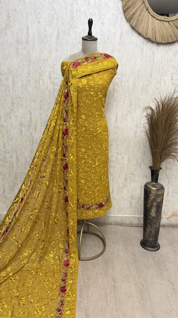 Timeless_Resham_Jaal_Georgette_Unstitched_Suits_Mustard_Yellow