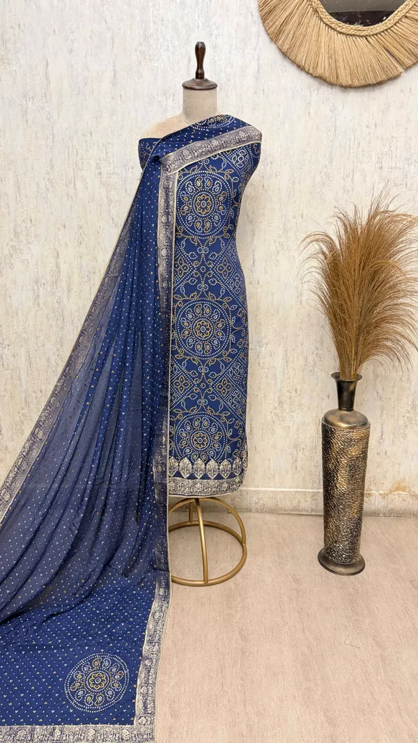 Elegant_Bandhani_Chinnon_Unstitched_Suit_Indigo_Blue_1