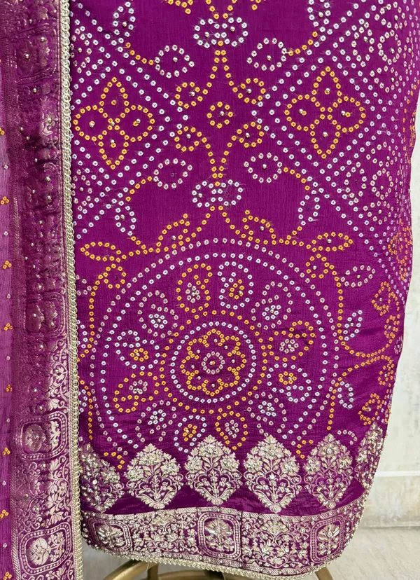 Elegant_Bandhani_Chinnon_Unstitched_Suit_Wine_Purple