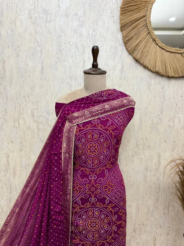 Elegant_Bandhani_Chinnon_Unstitched_Suit_Wine_Purple