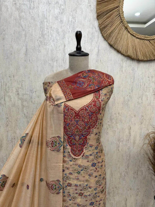 Enchanted_Grace_Jamdani_Linen_Unstitched_Suits_Crayola_Peach