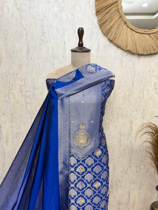 Resplendent_Kanjivaram_Silk_Unstitched_Suits_Indigo_Blue_1