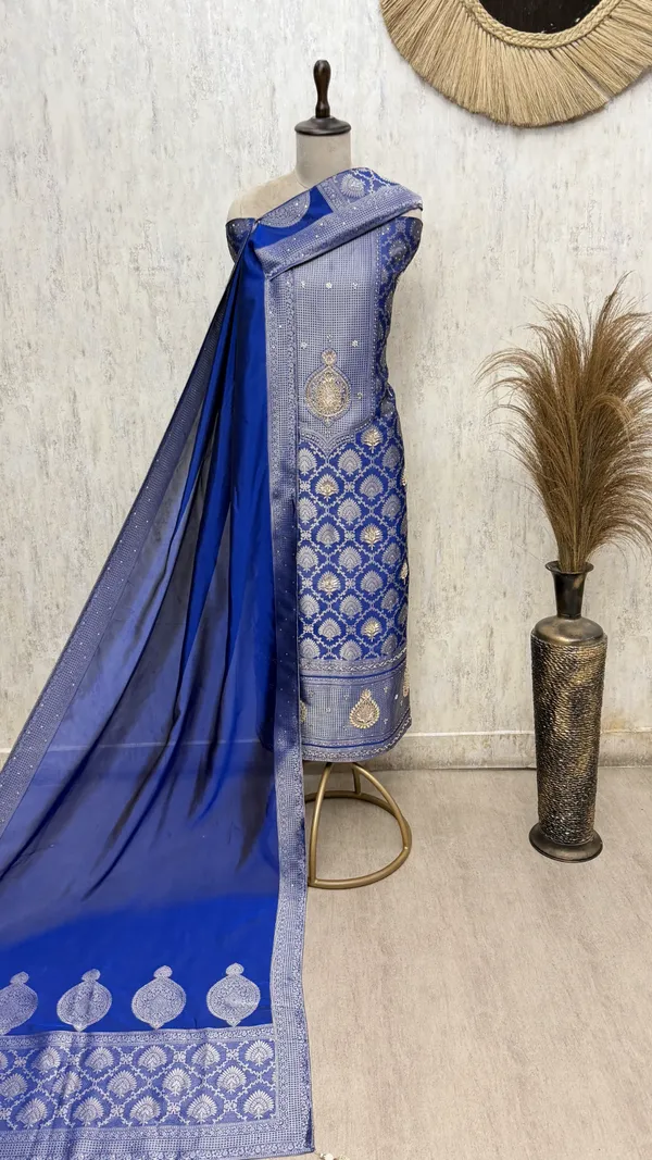 Resplendent_Kanjivaram_Silk_Unstitched_Suits_Indigo_Blue_1