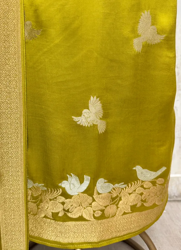 Lustrous_Modal_Silk_Suit_Unstitched_Suits_Olive_Yellow
