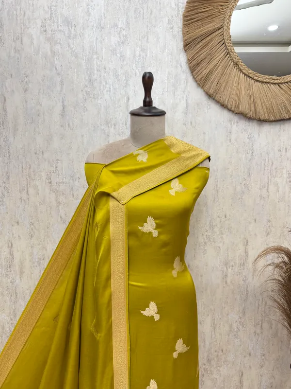 Lustrous_Modal_Silk_Suit_Unstitched_Suits_Olive_Yellow