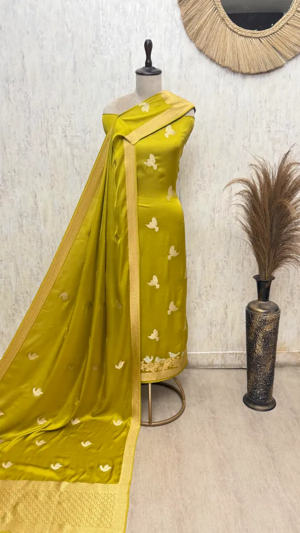 Lustrous_Modal_Silk_Suit_Unstitched_Suits_Olive_Yellow
