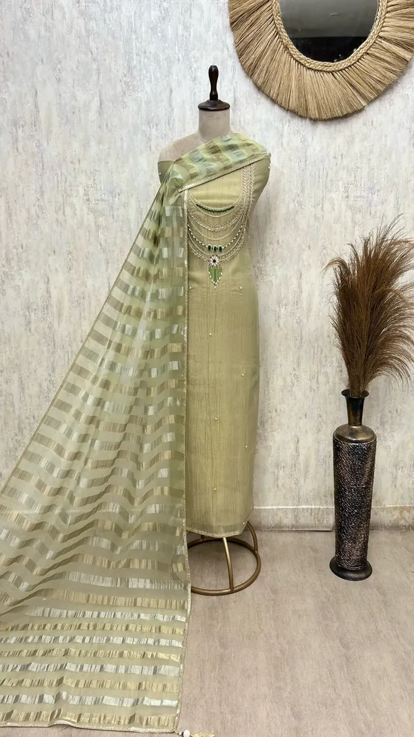 Elegant_Crush_Tissue_With_Organza_Dupatta_Unstitched_Suits_Olive_Green