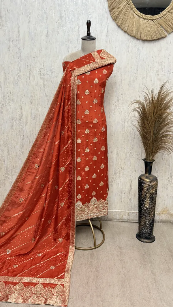 Majestic_Banarasi_Silk_Tissue_Unstitched_Suit_Orange