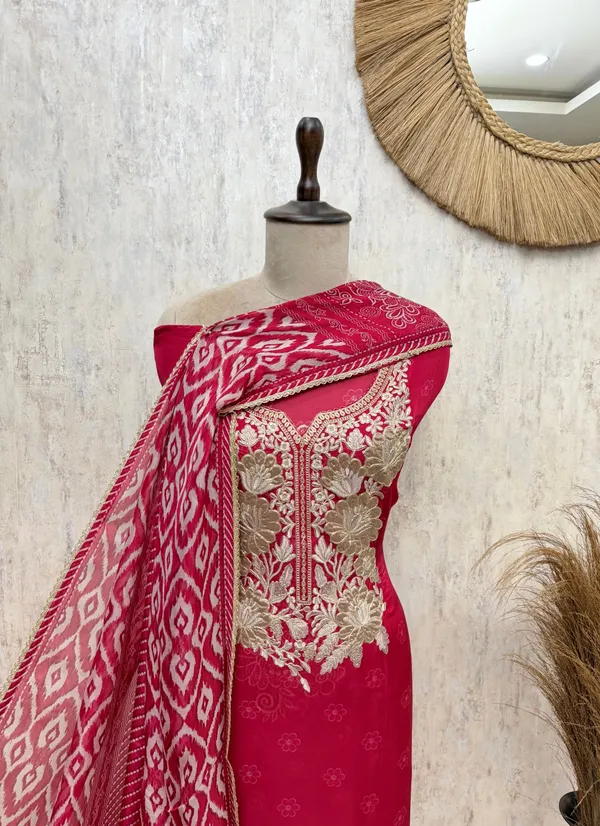 Viraasat_Weave_Twill_Organza_Unstitched_Suit_Red