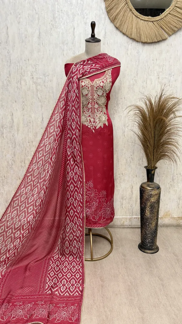 Viraasat_Weave_Twill_Organza_Unstitched_Suit_Red