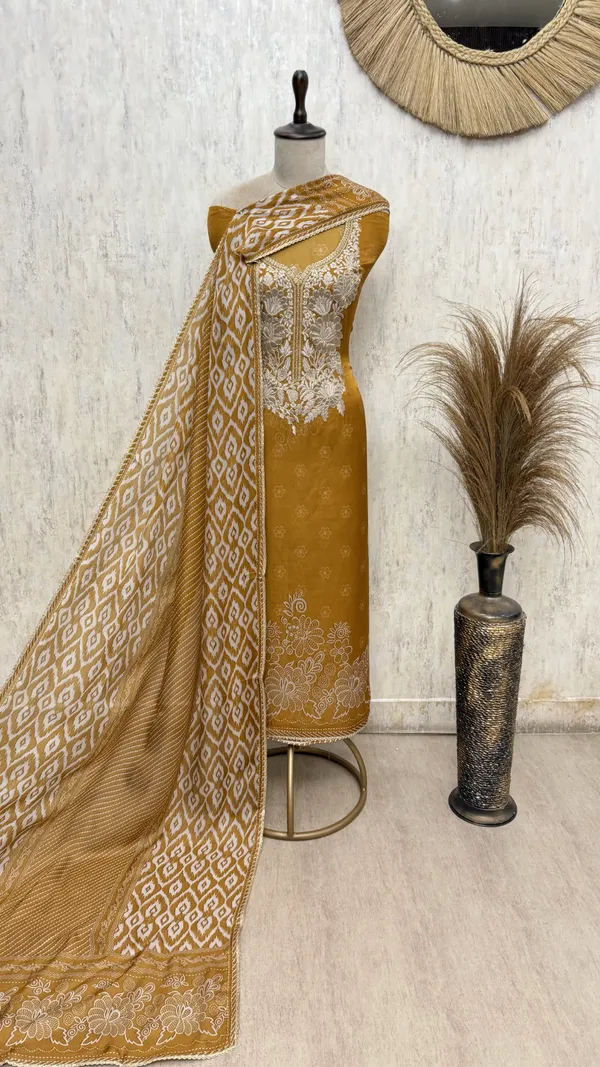 Viraasat_Weave_Twill_Organza_Unstitched_Suit_Dark_Yellow