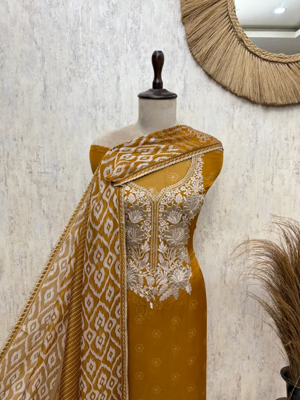 Viraasat_Weave_Twill_Organza_Unstitched_Suit_Dark_Yellow