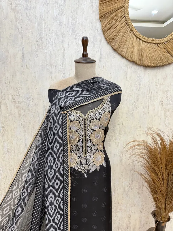 Viraasat_Weave_Twill_Organza_Unstitched_Suit_Black