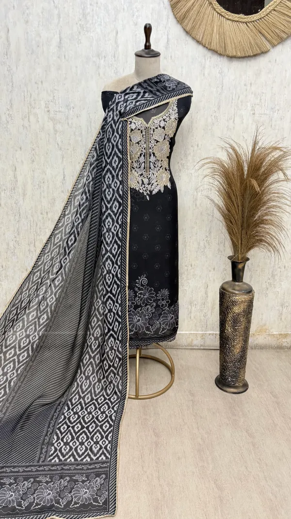 Viraasat_Weave_Twill_Organza_Unstitched_Suit_Black