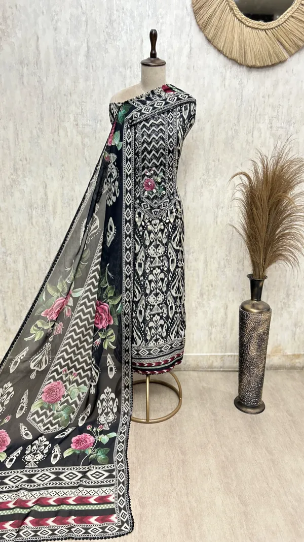 Luminous_Twill_Organza_Unstitched_Suits_Black