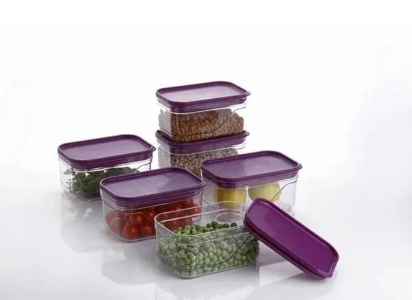 Multicolor_Arto_Clear_Food_Storage_Containers_With_Purple_Lids,_Rectangular_Shape,_Pack_Of_5