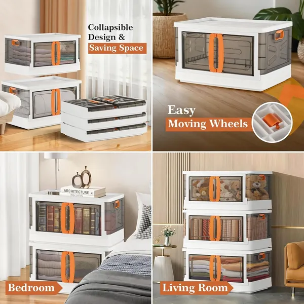 White_Arto_Kitchen_Storage_Bins_With_Lids,_Collapsible_And_Stackable_Storage_Bins,_Plastic_Closet_Organizer,_70_Ltr_Folding_Storage_Box,_Containers_For_Organizing_With_Door_Pack_Of_4