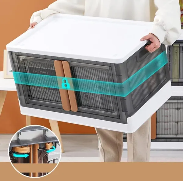 White_Arto_Kitchen_Storage_Bins_With_Lids,_Collapsible_And_Stackable_Storage_Bins,_Plastic_Closet_Organizer,_70_Ltr_Folding_Storage_Box,_Containers_For_Organizing_With_Door_Pack_Of_4