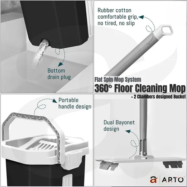 Multicolour_Arto_Bucket_Flat_Mop_With_Telescopic_Stick,_360°_Flexible_Spin_Head_With_Super_Absorbent_Microfiber_Pad_Extended_Steel_Handle_Mop_With_2_Soft_Refill_Microfiber_Pads