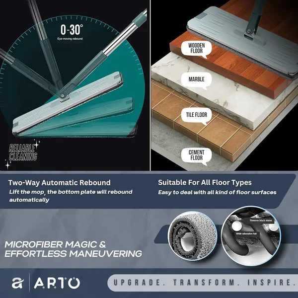Multicolour_Arto_Bucket_Flat_Mop_With_Telescopic_Stick,_360°_Flexible_Spin_Head_With_Super_Absorbent_Microfiber_Pad_Extended_Steel_Handle_Mop_With_2_Soft_Refill_Microfiber_Pads