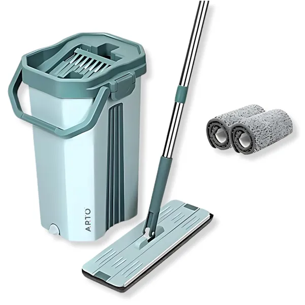 Multicolour_Arto_Bucket_Flat_Mop_With_Telescopic_Stick,_360°_Flexible_Spin_Head_With_Super_Absorbent_Microfiber_Pad_Extended_Steel_Handle_Mop_With_2_Soft_Refill_Microfiber_Pads