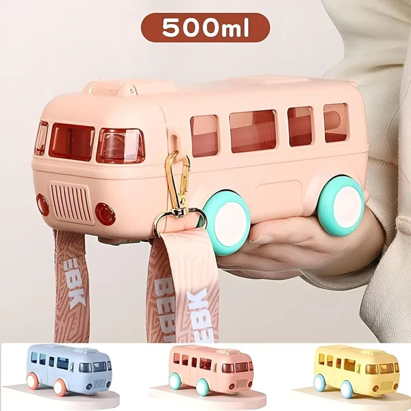 Multicolor_Joerres_Plastic_Aplic_Cute_Portable_Bus_Water_Bottle_With_Strap,Leakproof,Food_Grade_Bus_Shaped_With_Movable_Wheels_Drinking_Picnic_Bottle_With_Straw,Sipper_Bottle_For_Kids,Toddlers_500Ml,Multicolour