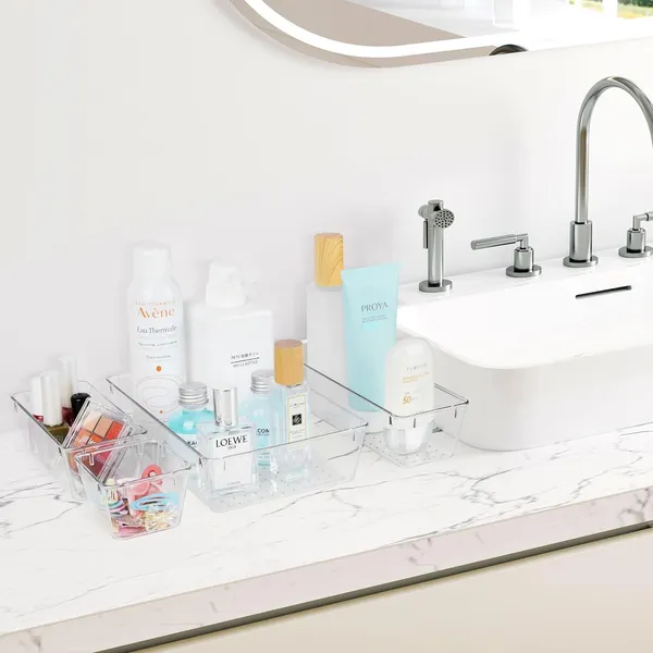 Transparent_Arto_Clear_Acrylic_Drawer_Organizer_Set_With_Various_Size_For_Bathroom,Bedroom_Dresser,Cosmetics_Makeup,Kitchen_Utensil,Office,Stationery,Drawer_Tray_Dividers,Vanity_Trays_Pack_Of_7