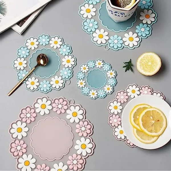Multicolour_Flower_Design_Silicone_Coasters_For_Dining_Table_And_Countertop,_For_Hot_Pots,_Non-Slip,_Heat_Resistant_Trivet_Mats,_Dining_Table_Pads_For_Pots,_Bowls,_Dishes_&_Drinks,_Multi-Use_Set_Of_3