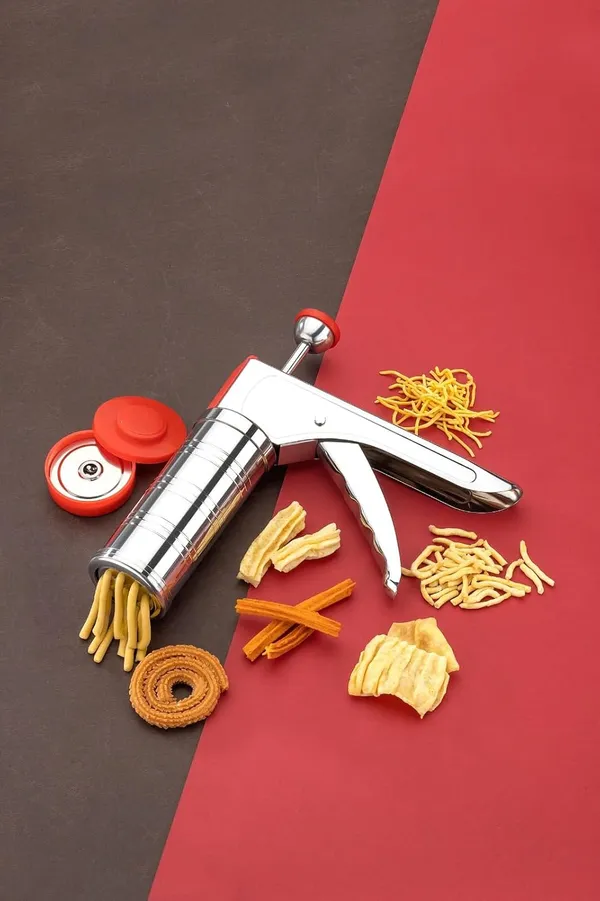 Multicolour_Arto_Stainless_Steel_Kitchen_Press_With_15_Different_Types_Of_Jalies,_Murukku_Maker/Bhujiya_Maker/Noodles/Cookies/Namkeen/Chakali_Maker/Sev_Maker/Farsan_Maker/Gathiya_Maker
