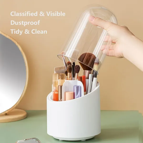 Transparent_Arto_360°Rotating_Dust-Proof_7_Compartment_Multifunctional_Organizer_With_Lid_For_Vanity,_Home,_Office,_Study_Table,_Dressing_Table_Makeup_Brush_Holder,_Stationary,_Pen_Storage_Box_Stand