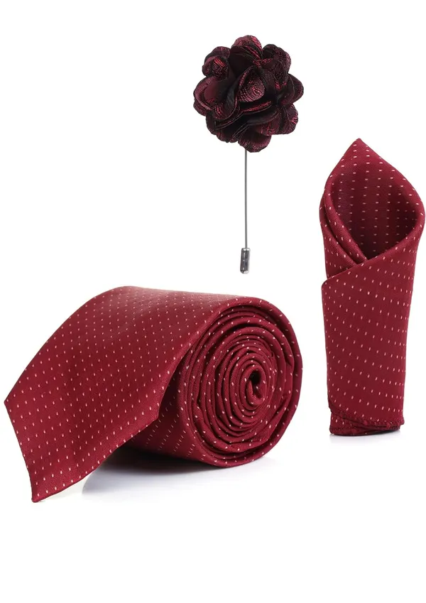 Random_Stripe_Necktie_Set_With_Bow_Tie_Pocket_Square_Lapel_Flowar_&_Lapel_Brooch_(Pack_Of_5_items)