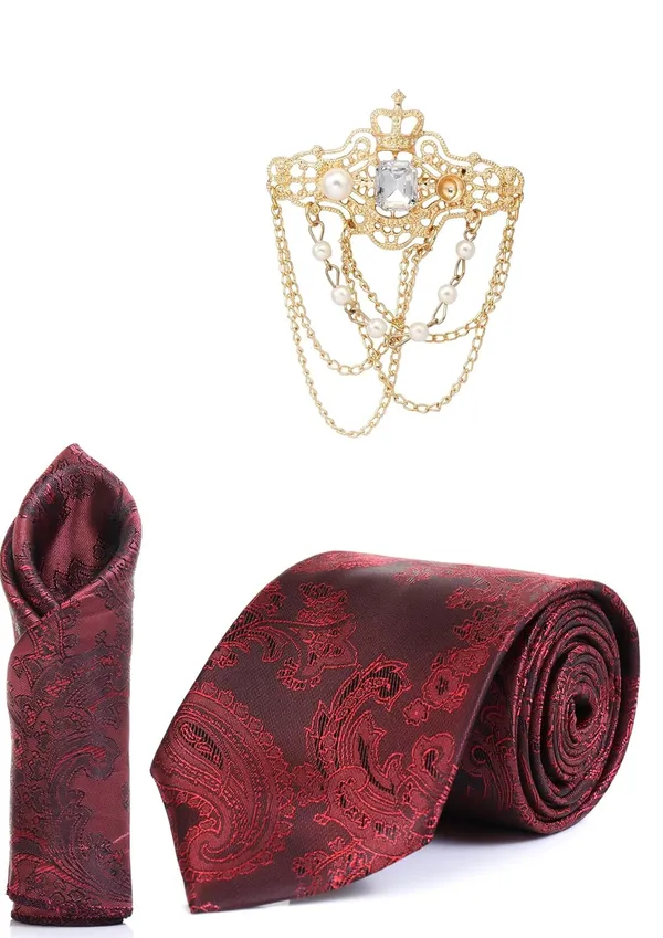 Necktie_With_Stylish_Brooch_&_Pocket_Square_Set_For_Men_(3_Item_in_the_Box)_Jacquard_Self-Design_Fabric