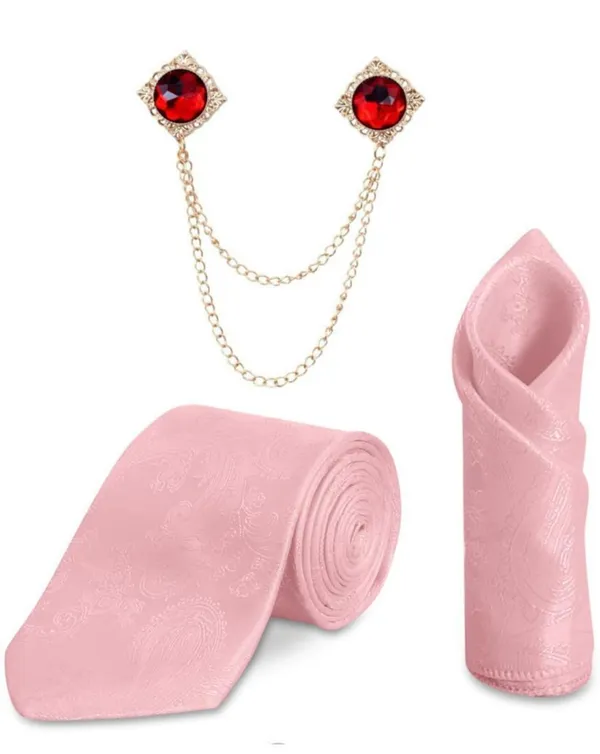 Random_Stripe_Necktie_Set_With_Pocket_Square_&_Double_Chain_Stylish_Brooch_(3_items_in_Box)_Jacquard_Self-Design_Fabric