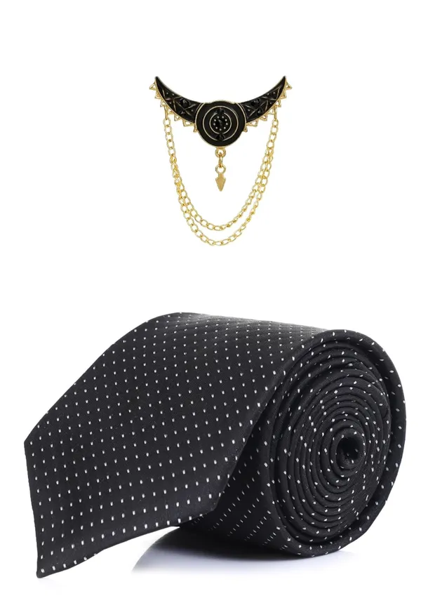 Premium_Men_Necktie_with_Brooch_|_Black_Dotted_Silk_Tie_for_Wedding,_Party_&_Office_Wear_|_9_Elegant_Colors